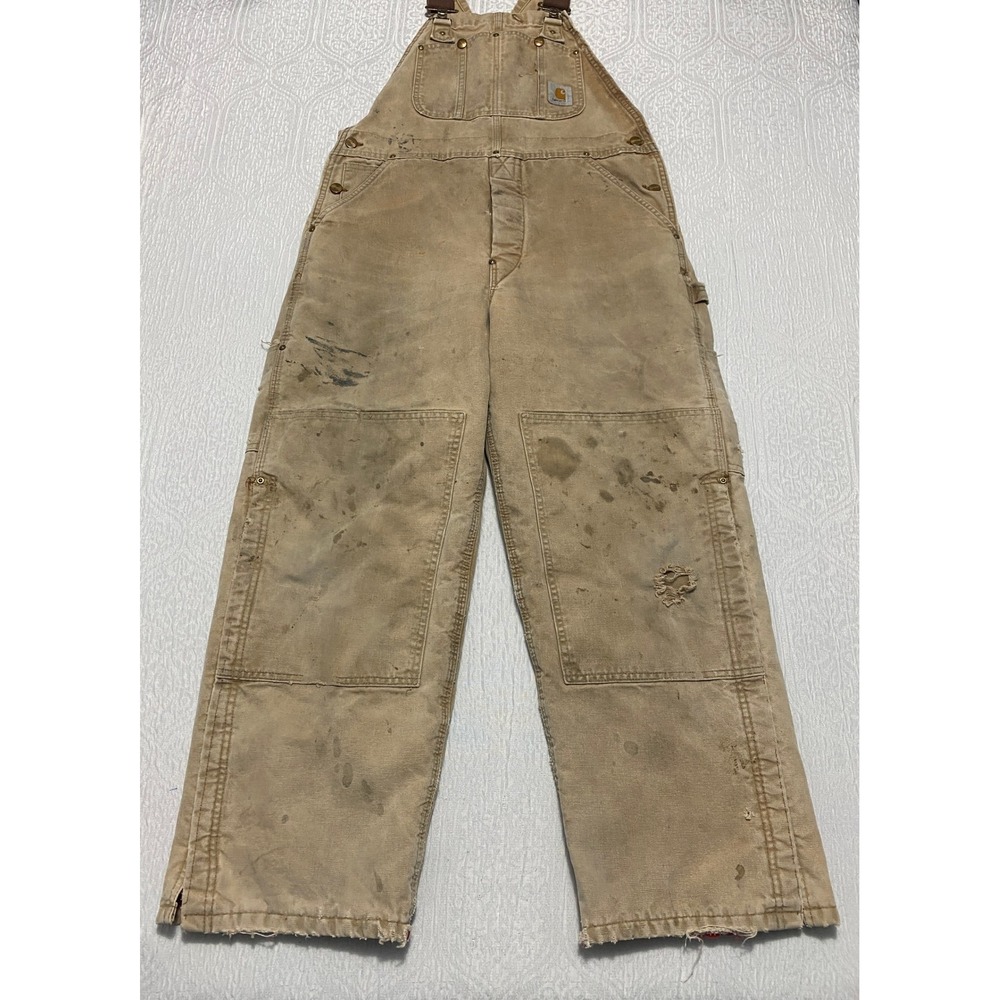 Vintage‎ Carhartt Carpenter Bib Overalls Double Knee 36x27 Workwear R01BRN